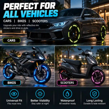 Vehicle Reflective Rim Stickers – Glowing Wheel Decals for Cars, Bikes & Scooters