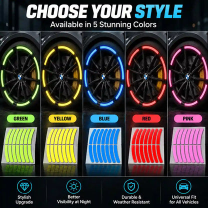 Vehicle Reflective Rim Stickers – Glowing Wheel Decals for Cars, Bikes & Scooters